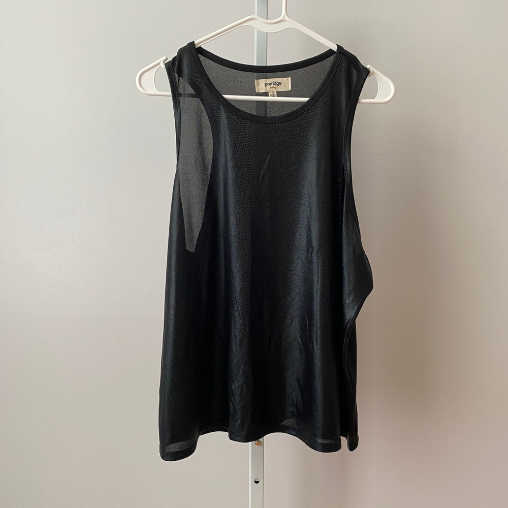 Anthro Porridge 1X Black Tank‎ Top Mesh Metallic Sleeveless Scoop Neck Blouse